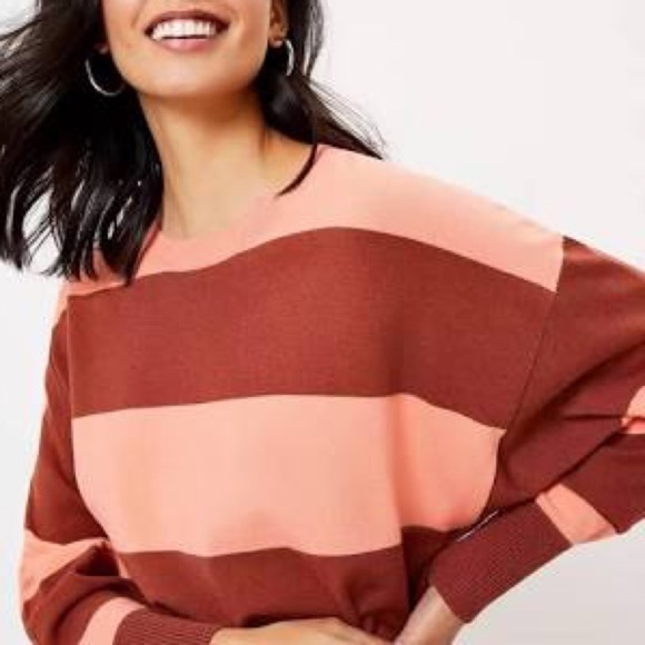 LOFT Wide Striped Poncho Sweater Peach/Sand Size XXS - Picture 4 of 9